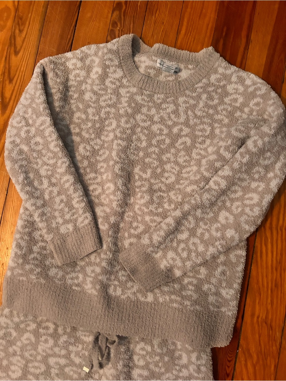 Cupcakes and Cashmere Cozy Taupe & Cream Leopard Print Fuzzy Set